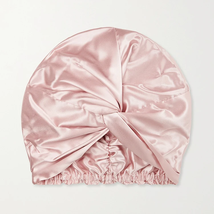 Factory wholesale custom silk turban bonnet with logo double layer 100% mulberry silk bonnets for sleeping