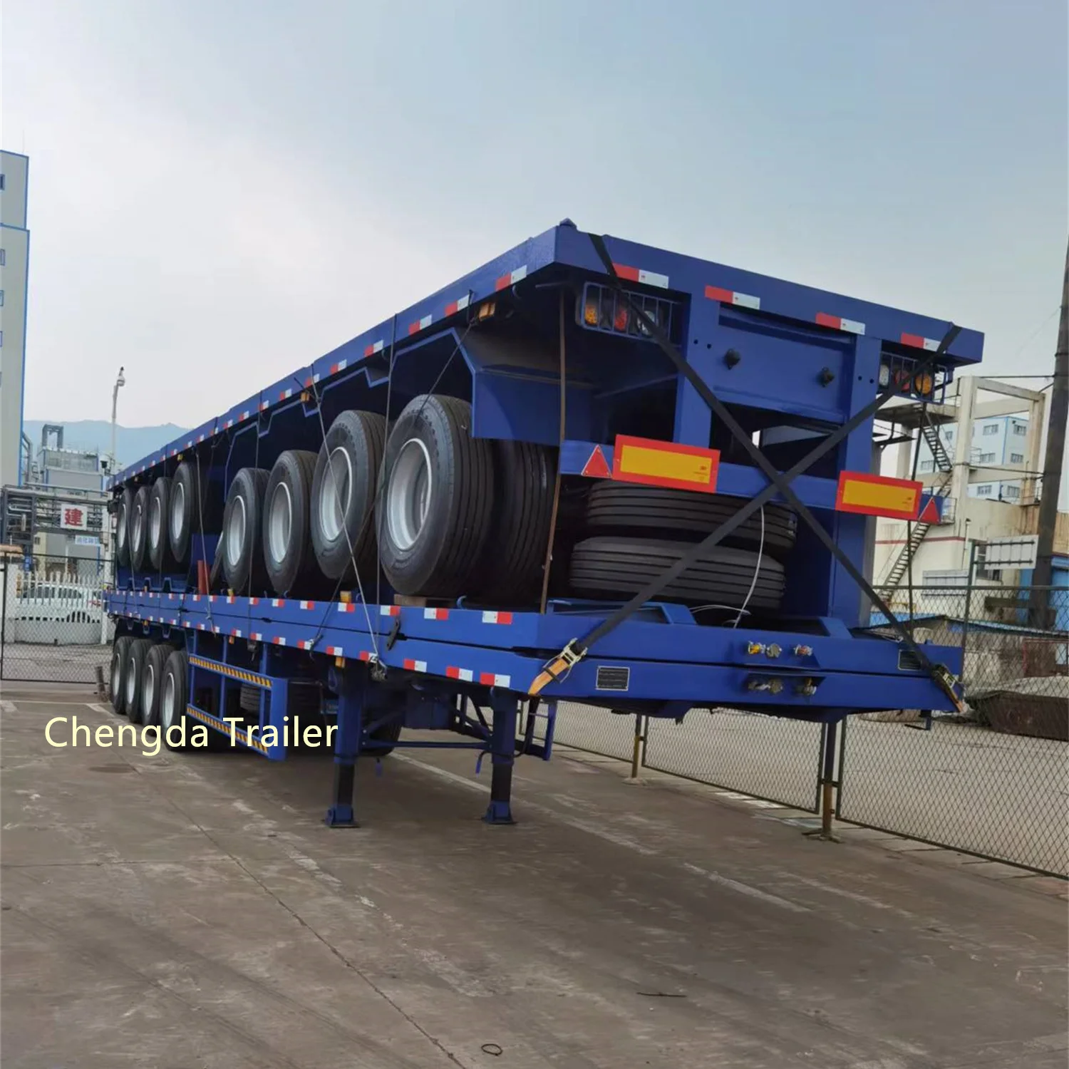 Chinese Trailer Factory Direct Sale New Used 3 Axles Flat Bed Flatbed Semi 40t 60t Container Truck for