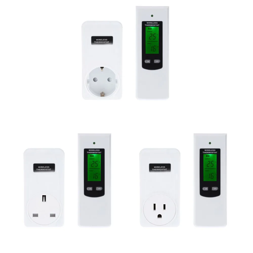 Automatic Wireless Thermostat RF EU/US/UK Plug Temperature Controller Socket LCD Display with Green Backlight Thermoregulator