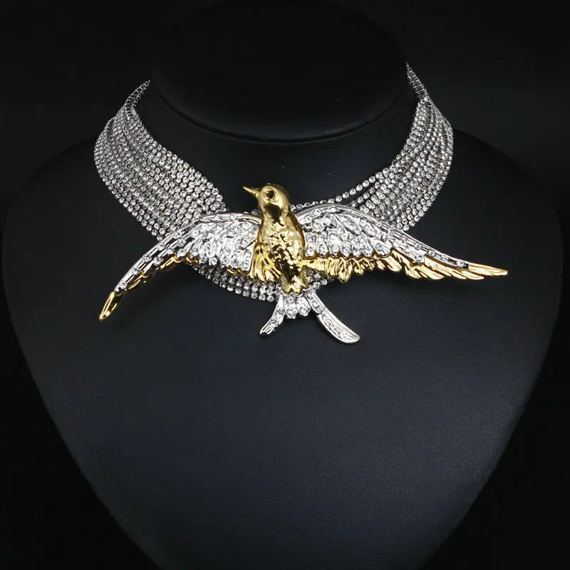 QS New Trend Multilayer full Rhinestone Glass Swallow Bird Pendant Necklace Wedding Luxury Shiny Jewelry Women Accessories