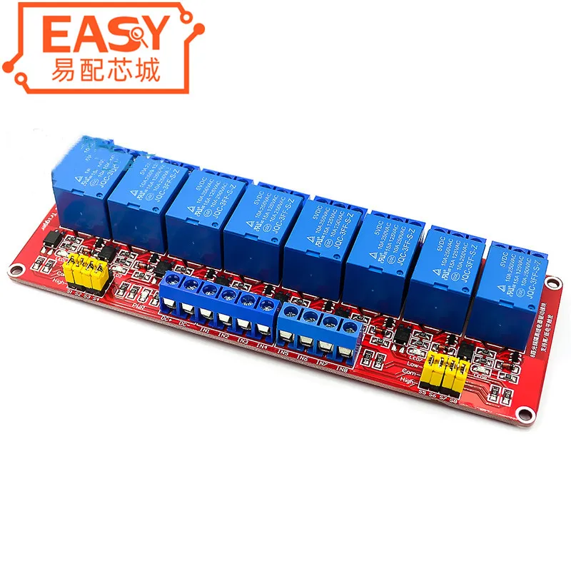 8-канальный релейный модуль 5В изоляция оптопары для высокий и низкий уровень запуска MCU красный