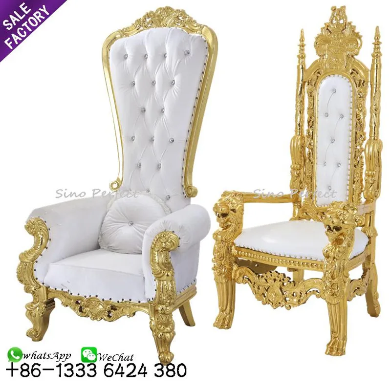 
Cheap wedding furniture golden luxury lion royal queen and king throne chair for event 