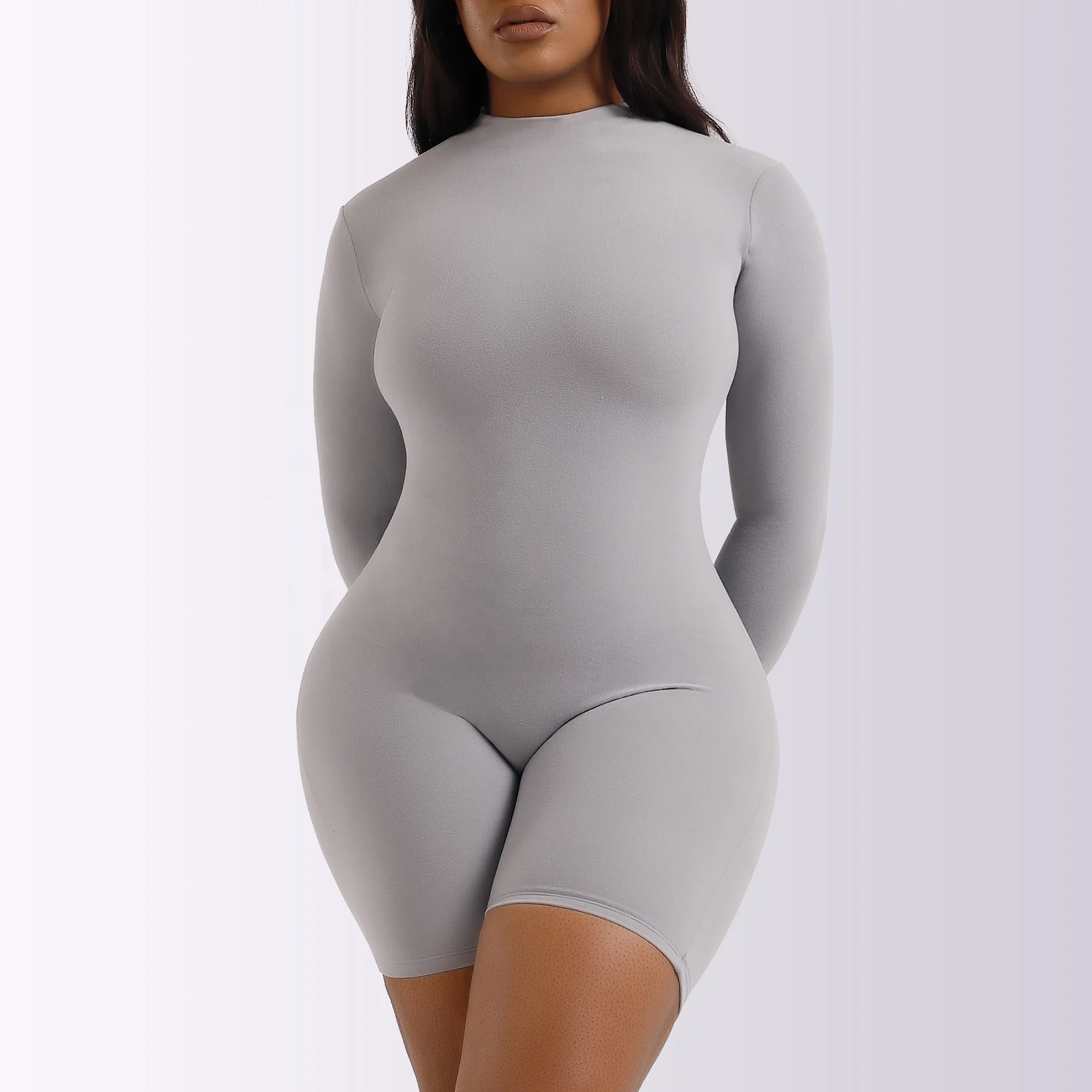 Wholesale Half Turtleneck Long Sleeve Bodysuit Ladies Shorts De velvet Warm Bottoming Bodysuit Women Plus Size Jumpsuit