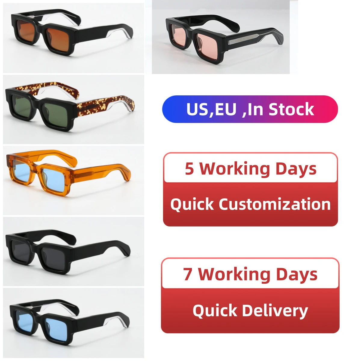 High Quality Polarized Acetate Sunglasses Mens Women Custom Logo Luxury Thick Square Frames Rectangle TAC Sun Glasses