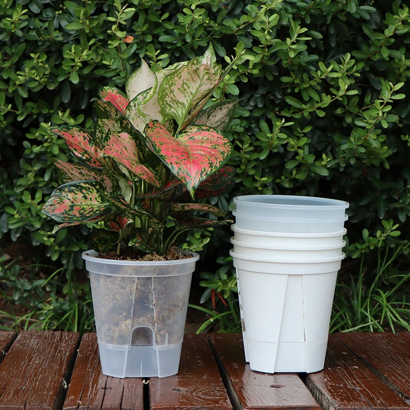 Hot Selling Root Control Air Column 360 Degree Breathable Clear Plastic Flower Pot with Saucer Tray 6.7 Inch Orchid Pot