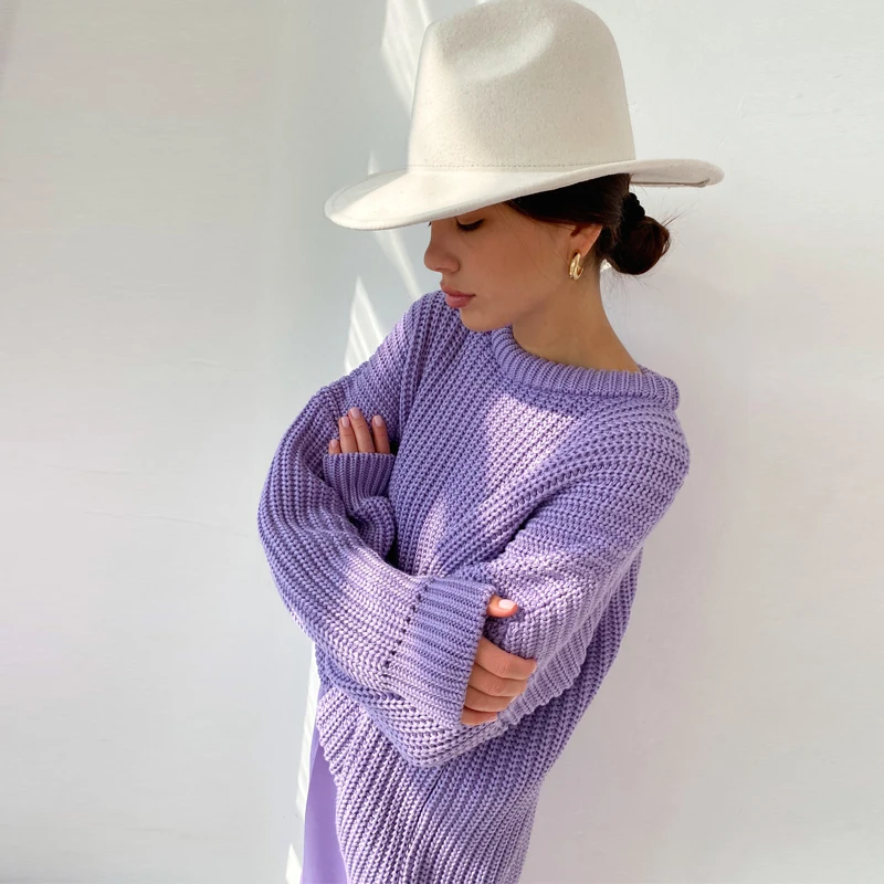 New fashion womens vintage contracted leisure round neck plus size sweater