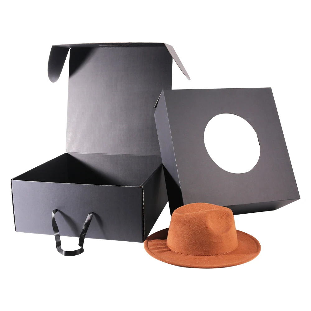 Custom Logo kraft paper snacap hat packaging wholesale mailer corrugated shipping box with handle