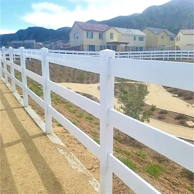 3 rail fencing, PVC fence for house front yard, stable design for farm yard, cheap fence panels with high quality & eco-friendly