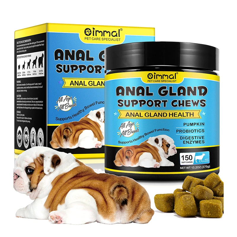Hot Sale Pet Health Probiotics Supplements Beef Flavor Anal Gland Soft Chew Treats with Pumpkin for Dogs Digestive Enzymes