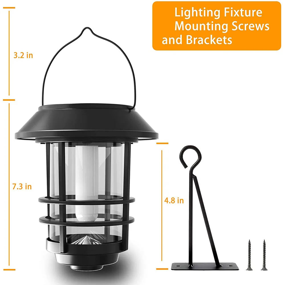 Outdoor Waterproof Solar Wall Mounted Lamp 2 Pack Glass Solar Hanging Lantern Light Flame Lamp