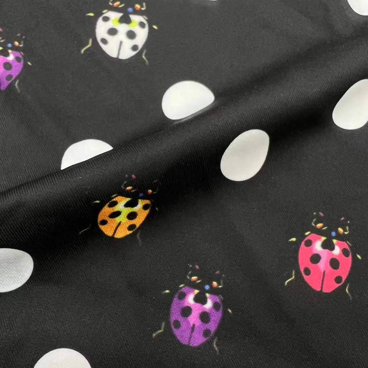 factory outlet vintage insect pattern black ground  white polka dots fabric print fabric thick twill polyester TR fabric