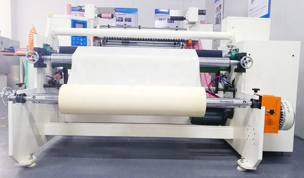 High speed jumbo roll adhesive tape rewinder machine