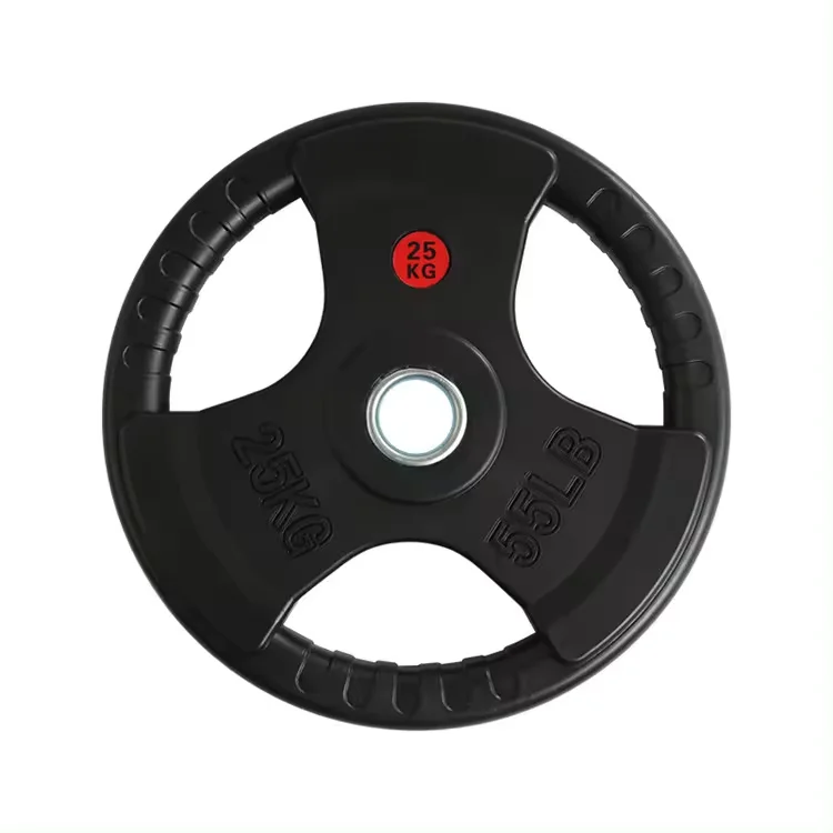 Custom Logo 5KG 10KG 15KG 20KG 25KG Weight Plates Rubber Coated Barbell Plate Discs Cast Iron Three Grip Weight Plate