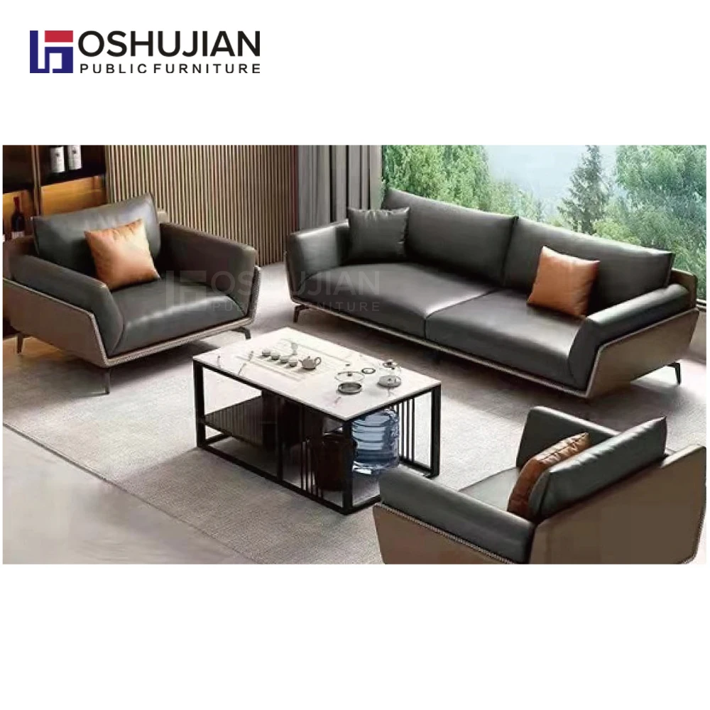 Modern Design Sofa Metal Frame Home Office Living Room Visitor Reception Leather Sofa Set
