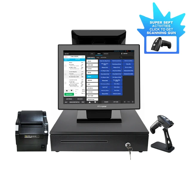 Micropos 15 inch all in one pos touch screen complete cash register windows epos system