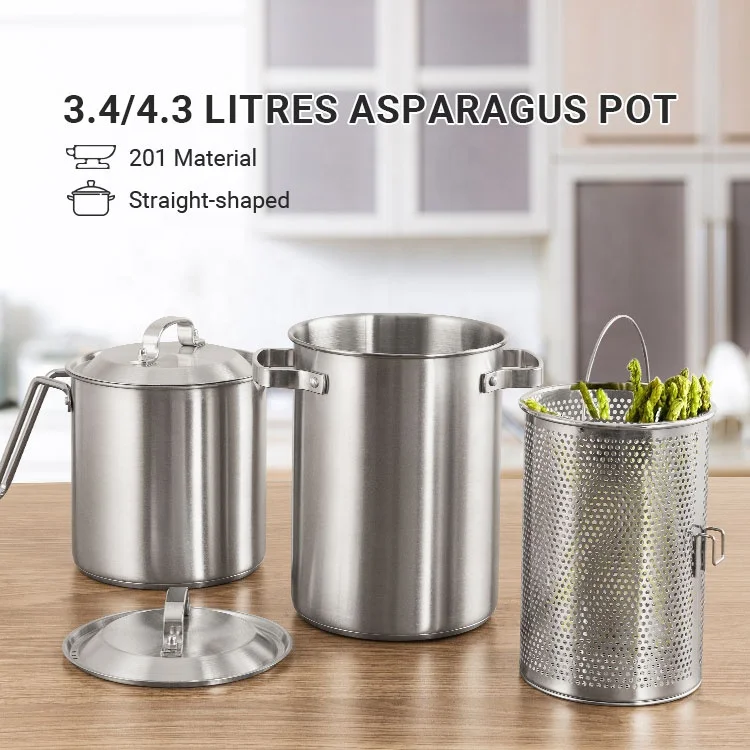 3pcs Cooking Pot Cookware Set Asparagus Pot With Mesh Basket For Hotel Restaurant Supplies