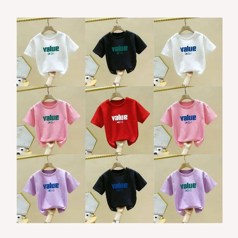 T-shirts for Girl Children Jersey Short Sleeve OEM Service Custom Label Print Single Jersey 100% Cotton Plain Dyed Smart Casual
