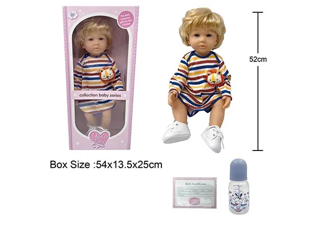Child 52cm Reborn Baby Boy Doll Toys Nylon Hair Reproductive Organs Limbs Rotated Shoes Bottle Birth Card Accessories for Kids