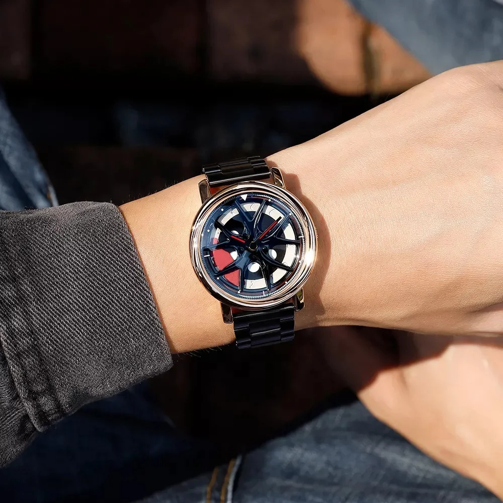 New product Wheel Dial Car Watches Design Car Wrist Watch 360 Degree Rotating Sport Quartz Watch