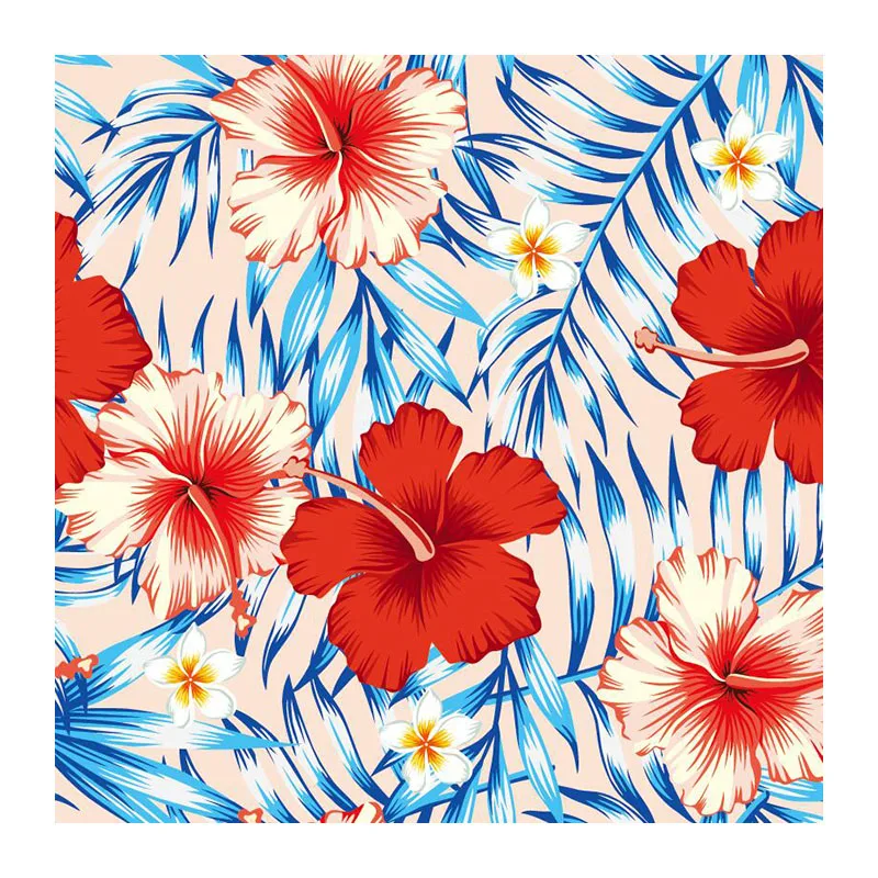Hot sell vibrant hibiscus flowers customize digital printing cotton and spandex fabric breathable for clothing
