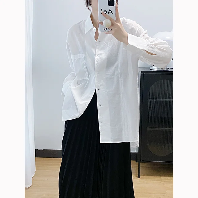 Bettergirl 2024 New Design Custom Lady Casual Top Clothes White Linen Blouse Women Fashion Long Sleeve Shirt Simple Design