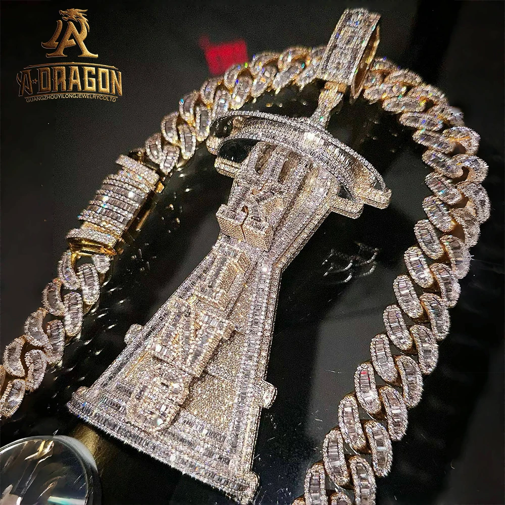 Factory Custom Iced Out VVS Moissanite Lab Diamond Name Chain Pendant Pass Diamond Tester Two-color Electroplating Fine Jewelry