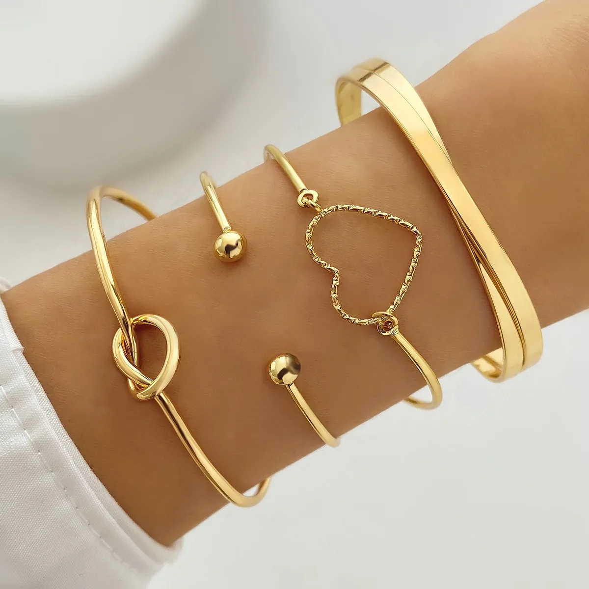 4pcs/Set New Trendy Women jewelry Gold Silver Heart Bracelet  Lover Love knot Charm Geometric Bangle Bracelet Set