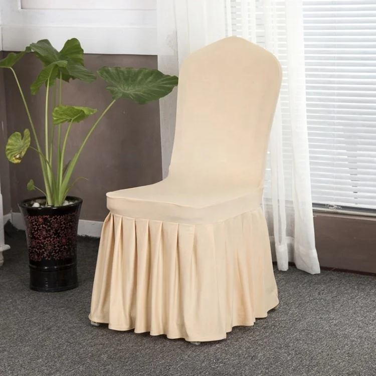 Elegant champagne ruffled pleated skirting spandex chair cover for wedding
