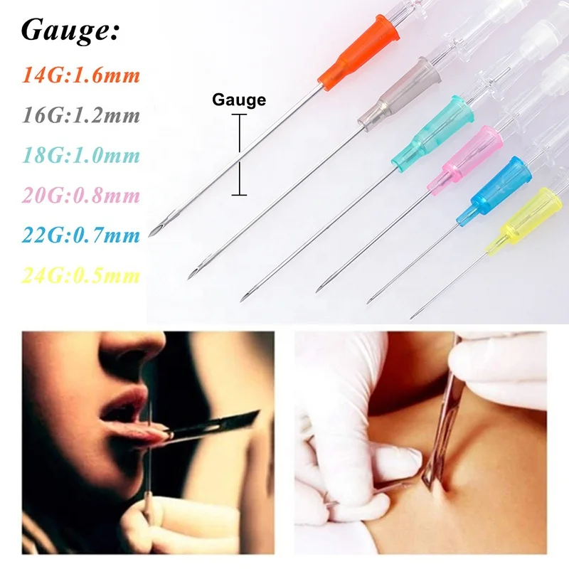 50Pcs/Box Sterilized Nose Ear Dermal 16G And 14G 20G Cannula 14Gauge Body Catheter  American Professional Piercing Needle