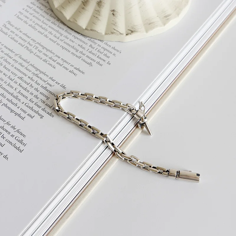 925 sterling silver personality retro old cross chain bracelet  jewelry