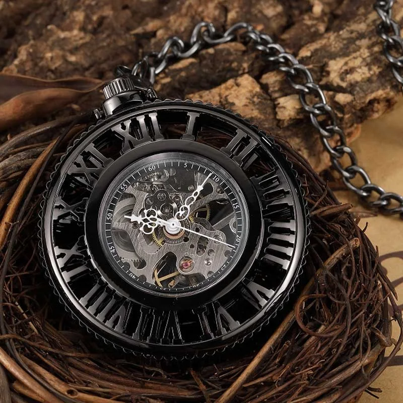 Luxury Gold Hollow Roman Dial Mechanical Watches Steampunk Golden Vintage Hand Wind Mechanical Watch FOB Chain Mens Womens Clock