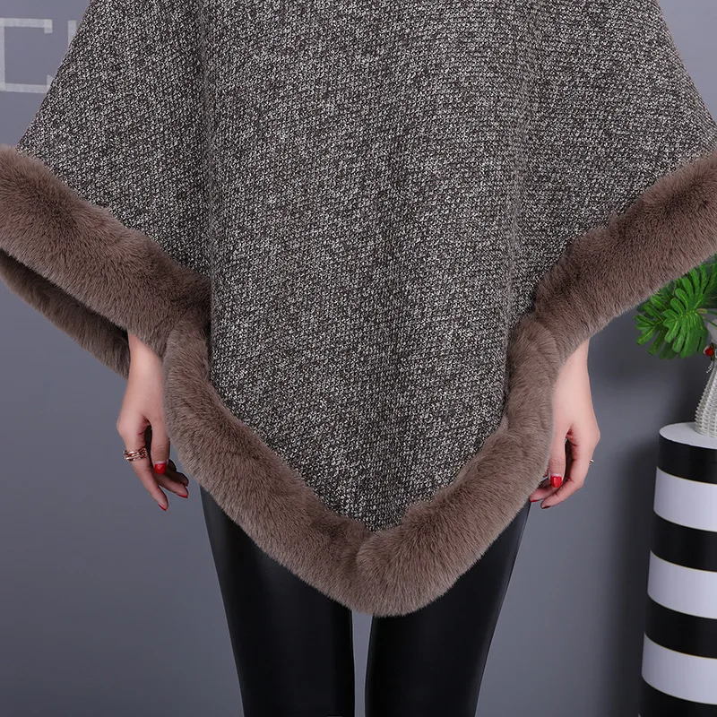 New Imitation Rex Rabbit Fur Faux Fur Trim Pashmina Designer Poncho Fur Shawls With Sleeves