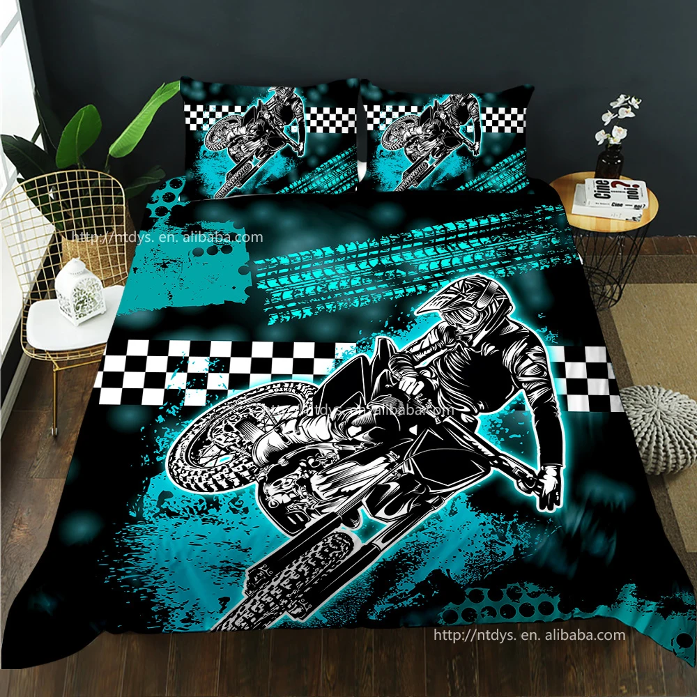3D racing motorcycle duvet bedding 3-piece set children boy adult extreme sports quilt cover set