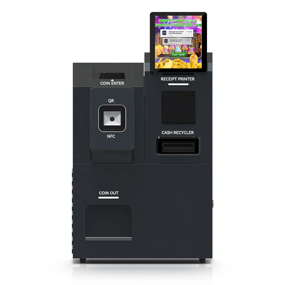 Touch screen self pay and service cash payment kiosk