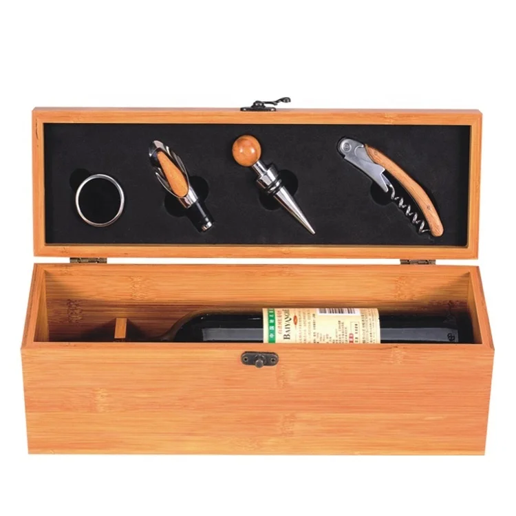 Luxury Wine Wooden Stainless Steel Box Embossing Wine Set Gift Box