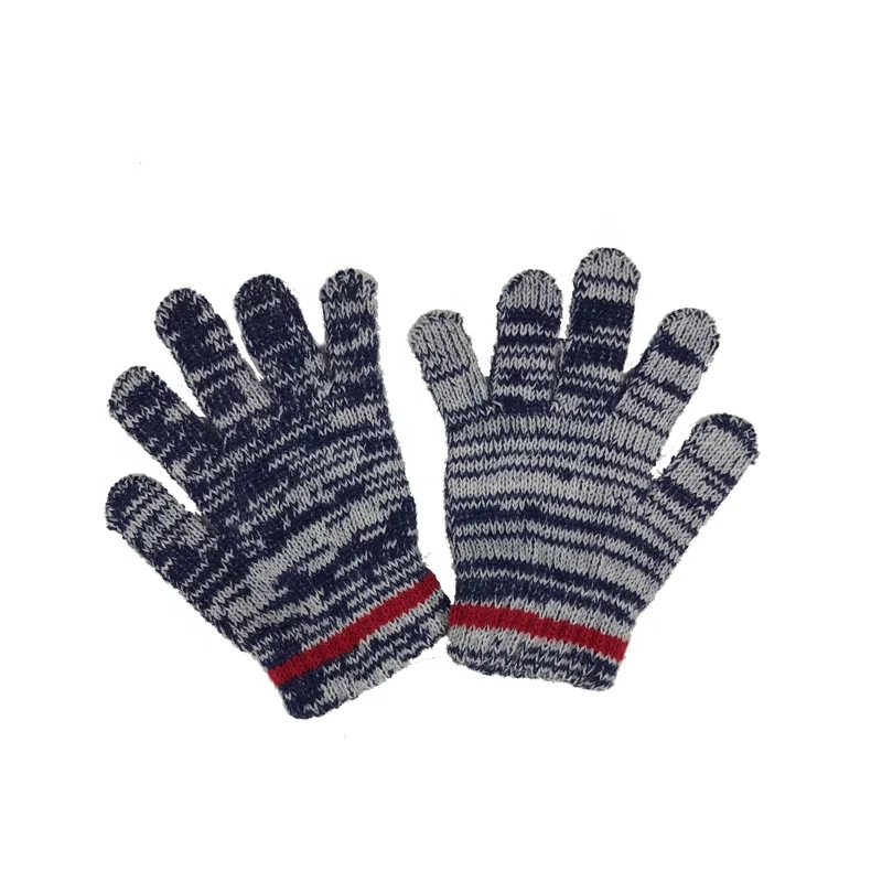 Teenages Winter Acrylic Section Dyed Yarn Stripe Knitted Beanie Hat Scarf Mittens Set