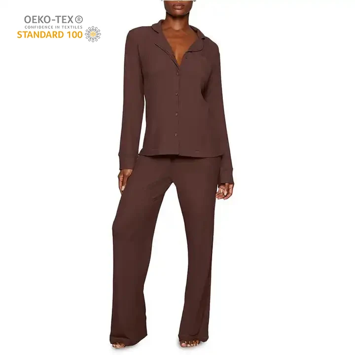 Eco friendly Viscose from Bamboo pajamas for women Sleepwear  Soft  Long Top And Pants Loungewear Set Modal Fabric Pajama Set