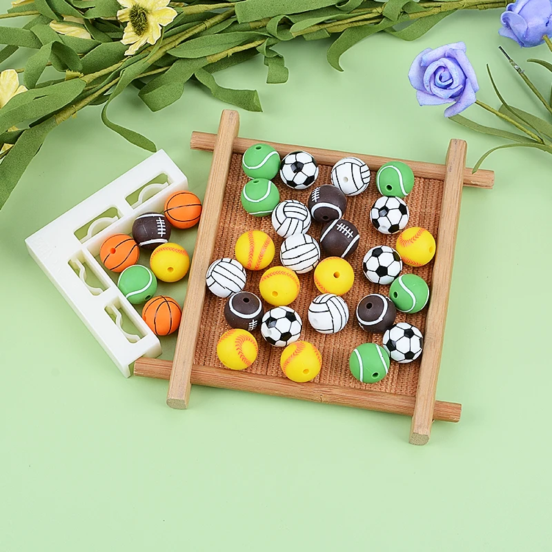 Wholesale Bpa Free Chewable Loose Soft Food Grade Baby Teething round sport Beads 12mm 15mm Silicone Beads