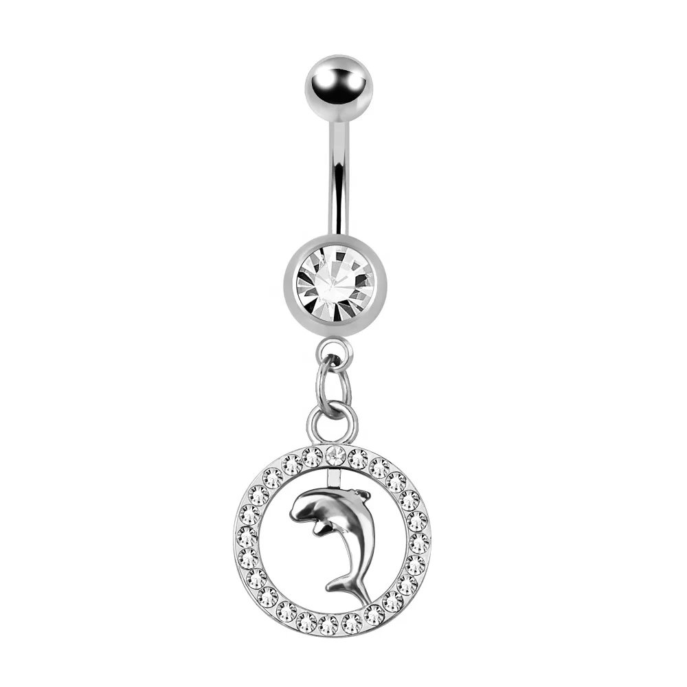 New fashion stainless steel navel piercing jewelry cute dolphin dangle belly button rings wholesale