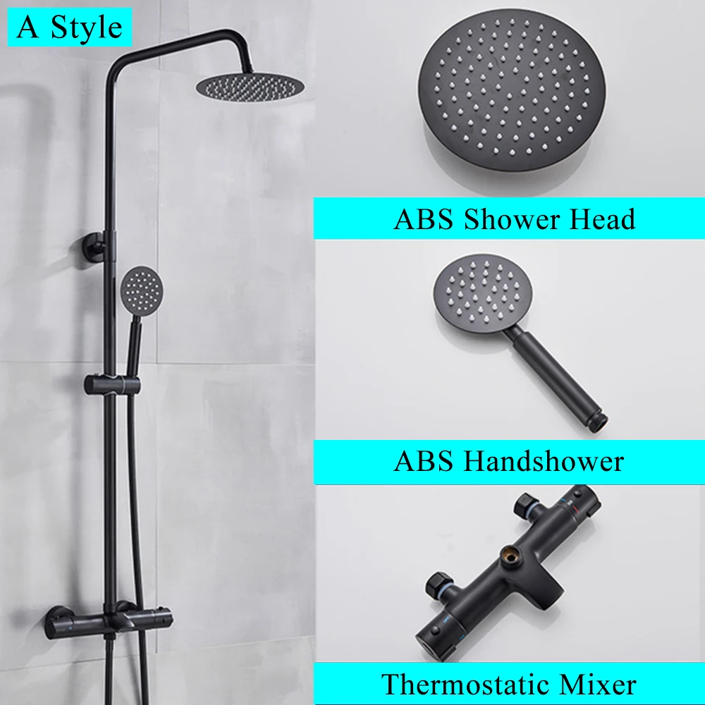 Rozin Black Thermostatic Shower Faucet Bathtub Thermostatic Control Shower System Kit Hot Cold Temperature Faucets Shower