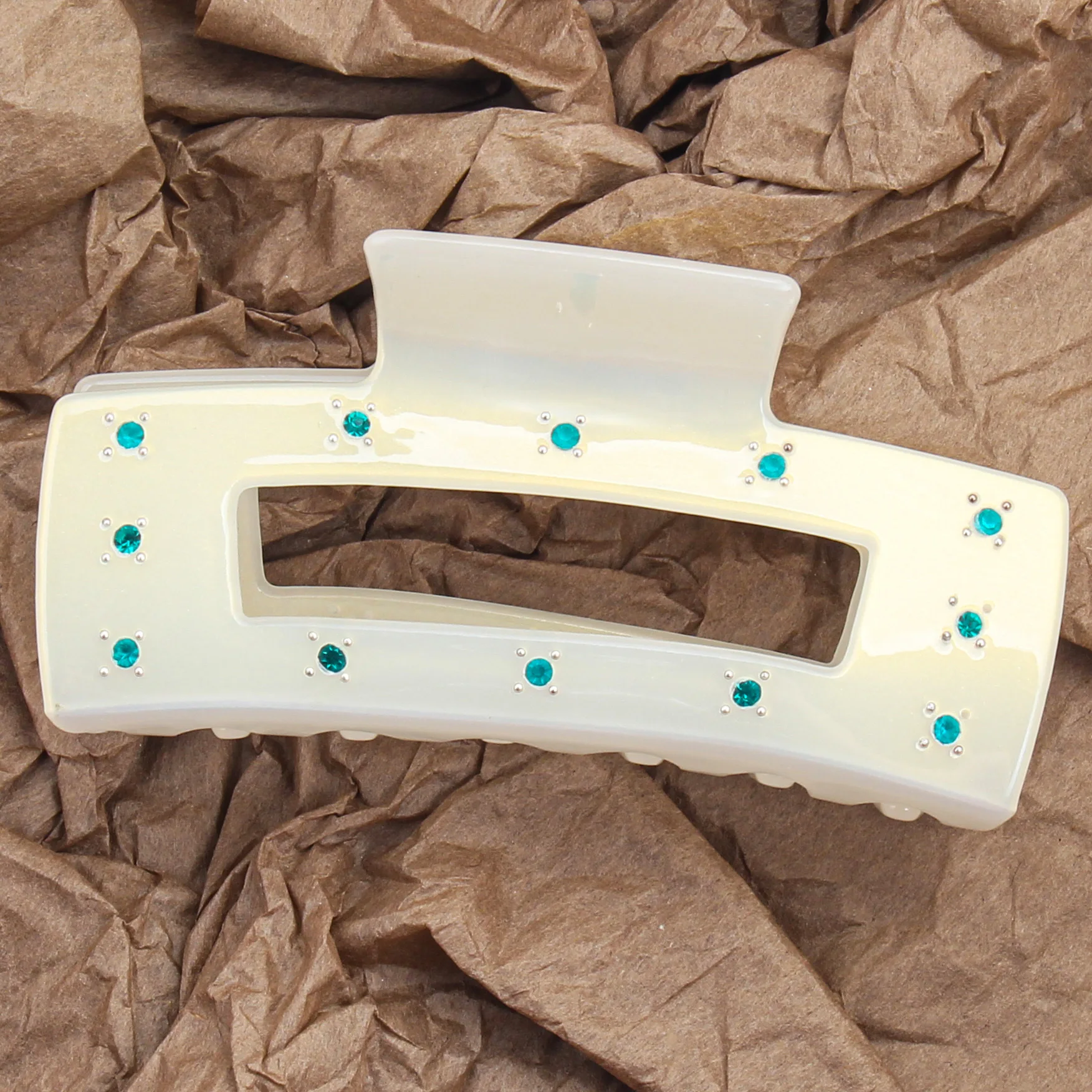 New hollow square inlaid diamond acetic acid clip fashion temperament shark clip hairpin hair accessories