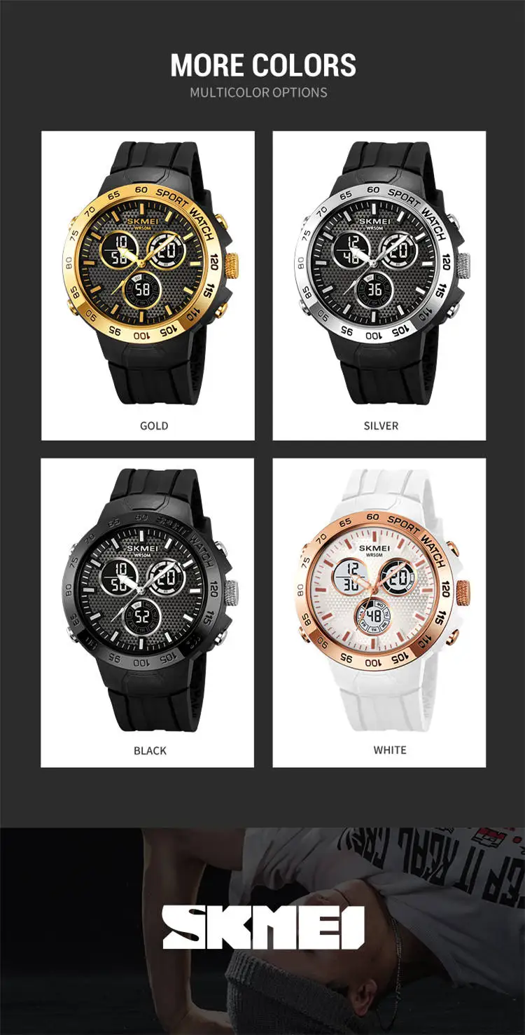Skmei 2106 fancy odm men digital watch best Silicone strap water resist double display  sports watch manufacturer