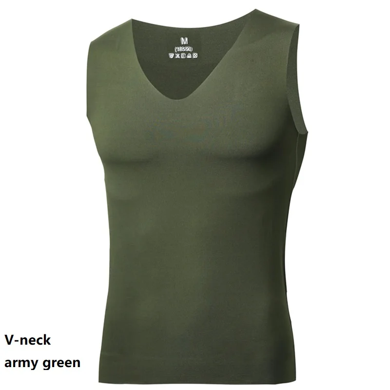 Мужской бесшовный облегающий жилет LYX001 из вискозы, спортивная одежда с широкими/узкими плечами и V-образным вырезом, тонкое летнее нижнее белье без рукавов