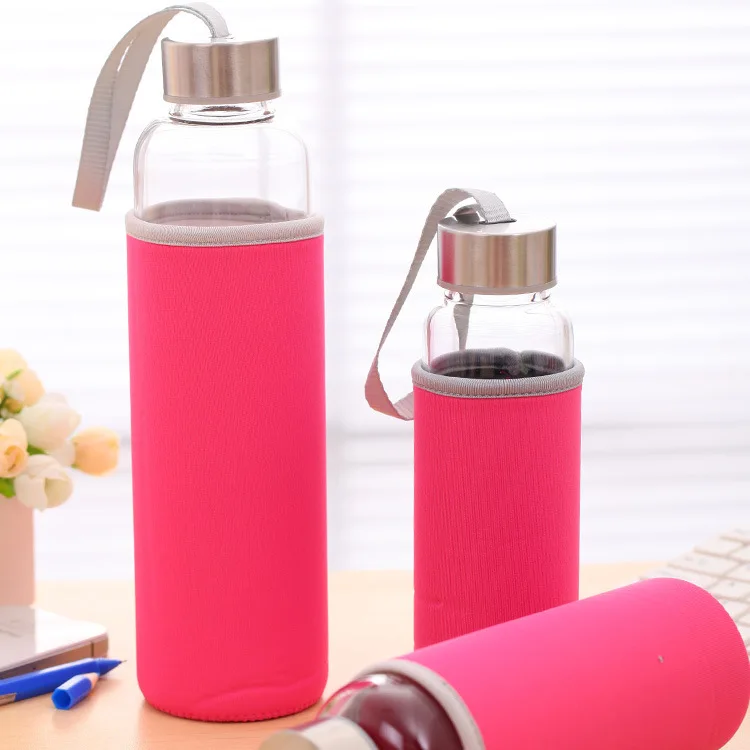 High appearance level cute Glass Coffee or Tea Cups Insulated 400ml Coffee Bottle With Cloth Cover Custom Logo