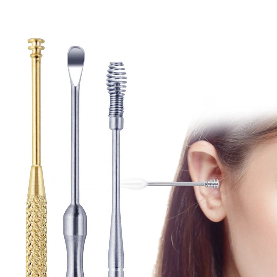 10-Pcs Customized Household Ear Wax Removal Kits Reusable Stainless Steel Ear Pick and Curette with Poly Bag for Cleaning
