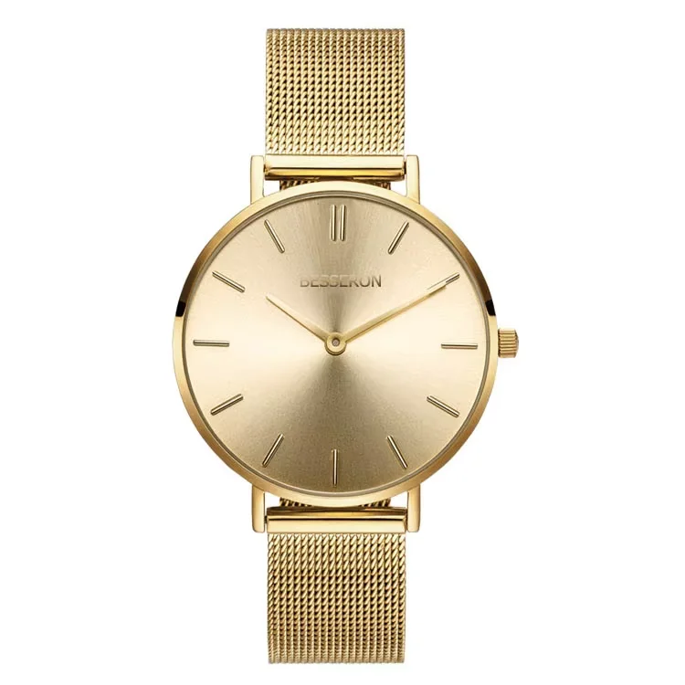 Gold Watch Supplier Simple Wrist Watches OEM 50pcs Watches 316L Stainless Steel Case Custom Logo orologio donna uomo al quarzo