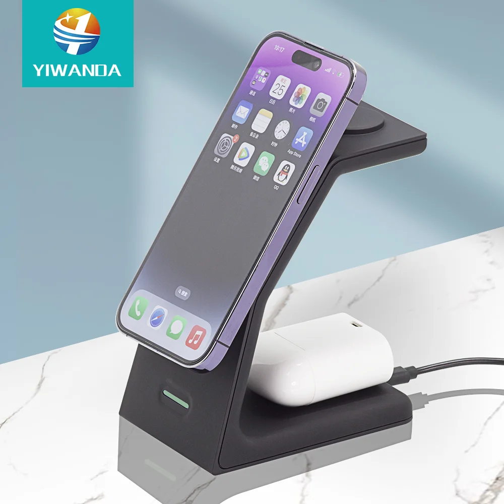 Wholesale 15W Phone Charger Black 3 in 1 Magnetic Wireless Charger Stand Super Fast Mobile Phone Charger