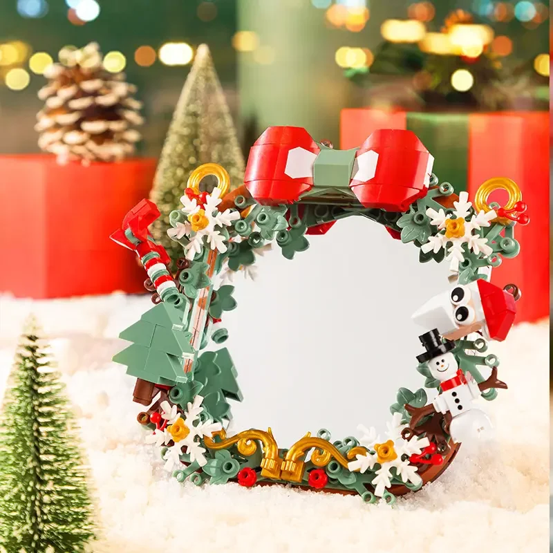 Christmas Wreath Mirror Decoration Building Blocks Assembly Building Blocks Wreath Mirror Decor Blocks 3D Photo For Girls Toys