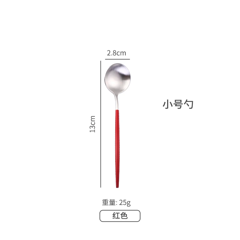 
Hot Sale Portuguese Stainless Steel Coffee Tea Dessert Ice Small Round Head Spoon with Colorful Handle Tableware Cutlery 