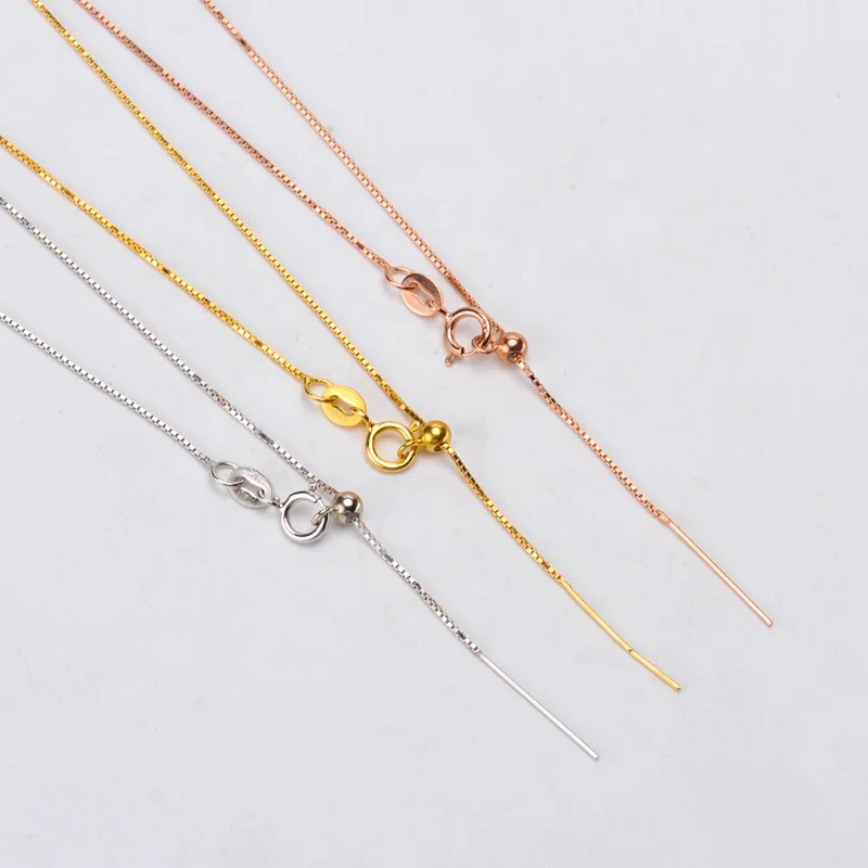 18 inches manufacturer  925 sterling Silver gold plated box Chain 925 adjustable Necklace with needle pin for women DIY jewelry